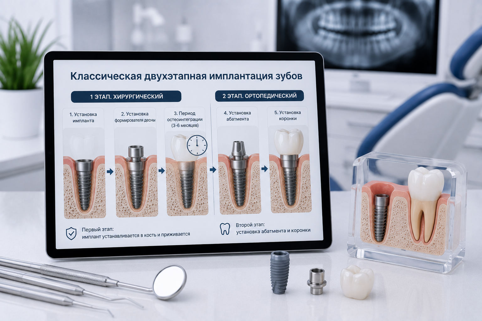 Классическая двухэтапная имплантация зубов